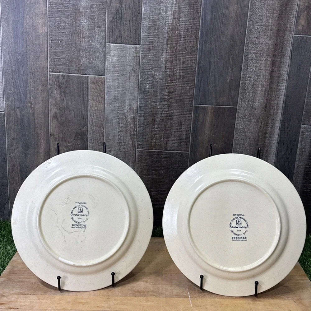 Vintage Anchor Hocking Windmill Ironstone Dinner Plates Set of 2 MCM USA